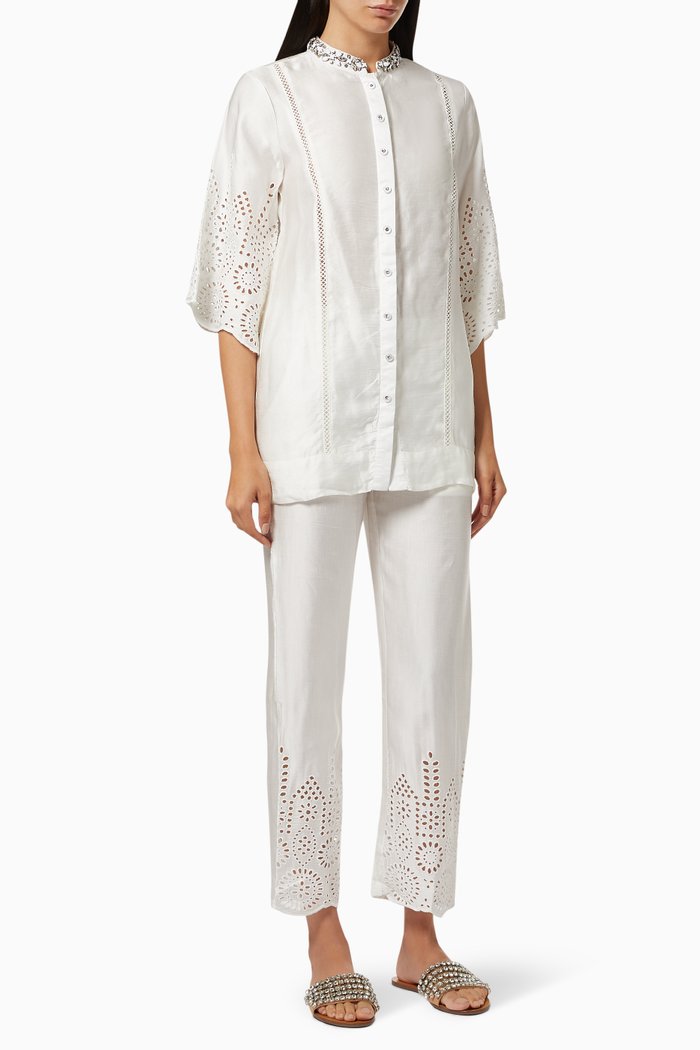 

Embroidered Top & Pant Set, White