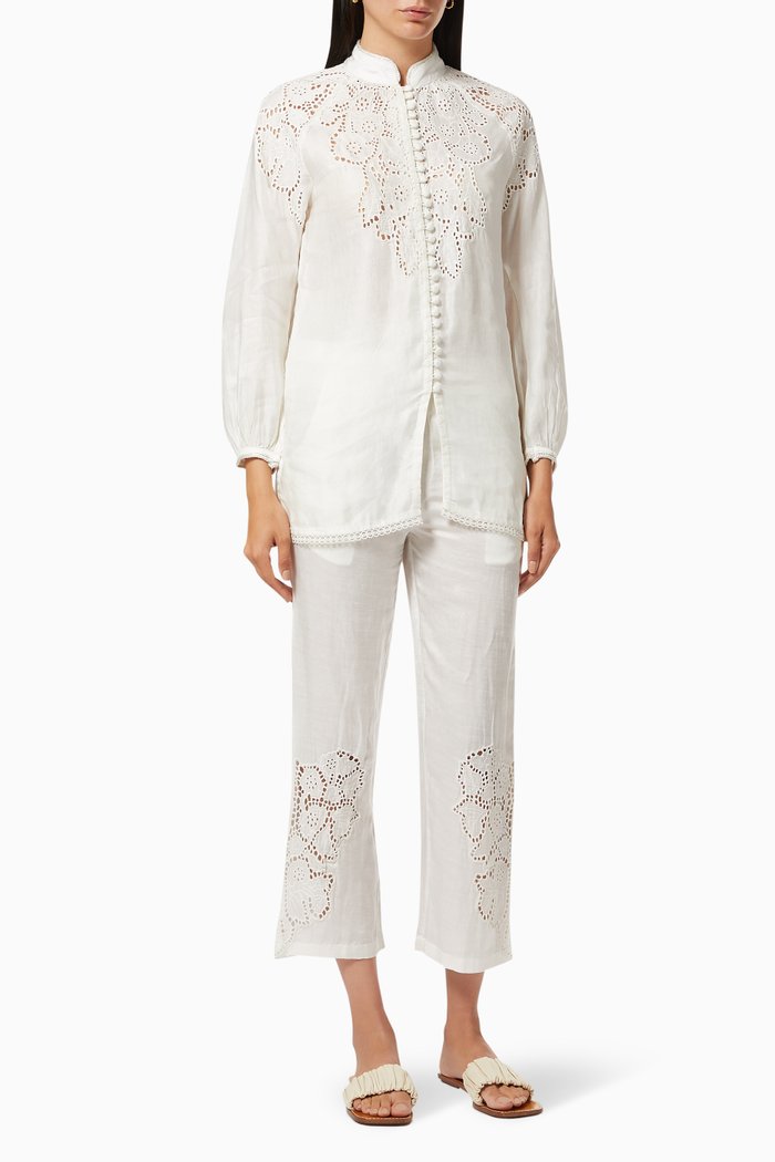 Embroidered Top & Pant Set, White