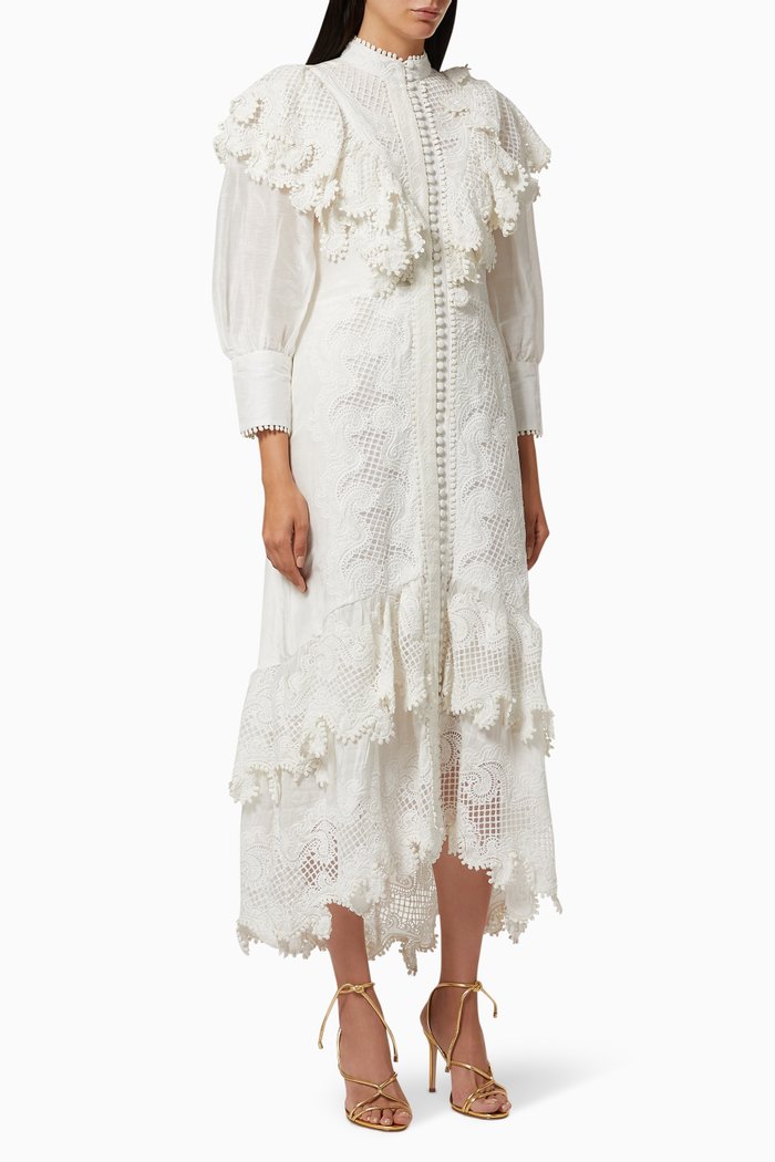 

Frill Embroidered Dress, Neutral