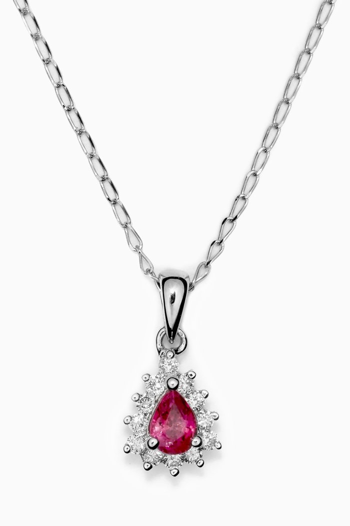 Classic Pear Diamond Pendant with Ruby in 18kt White Gold