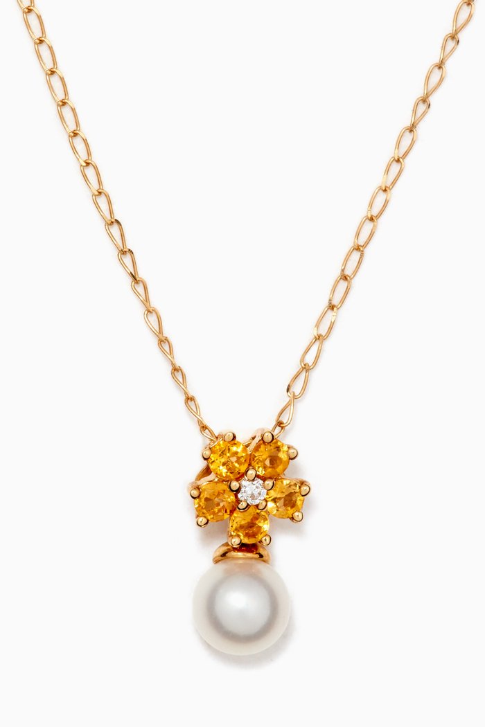 

Roses Citrine Pendant with Pearl & Diamond in 18kt Yellow Gold
