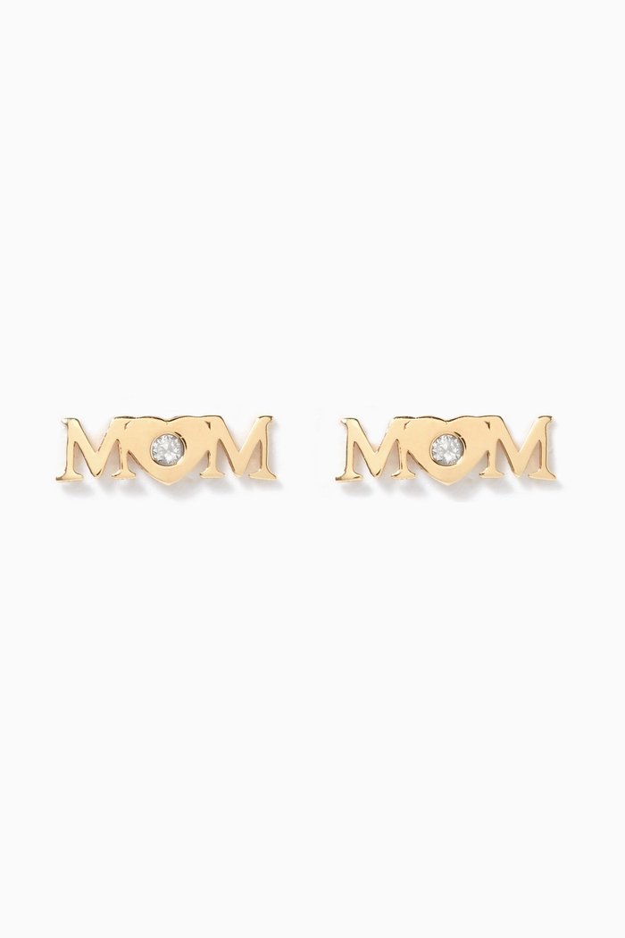 

"MOM" Earrings with Diamond in 18kt Yellow Gold