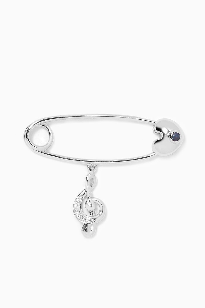 

"It's a Clef!" Sapphire Baby Pin with Diamonds in 18kt White Gold