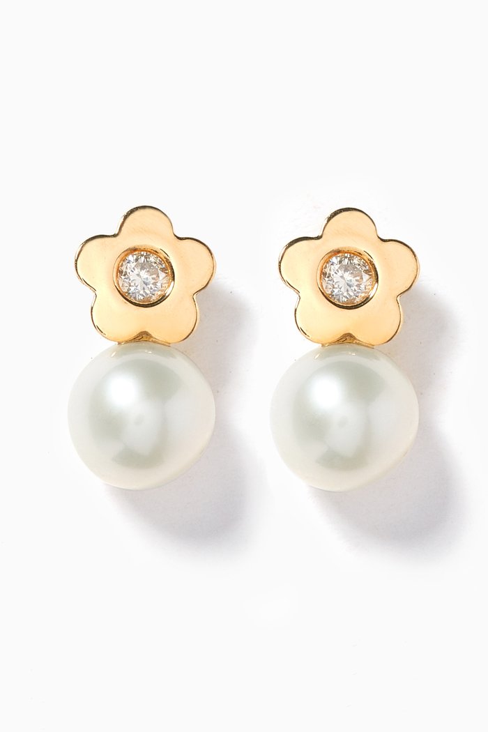 

Flower Diamond Earrings with Pearls in 18kt Yellow Gold