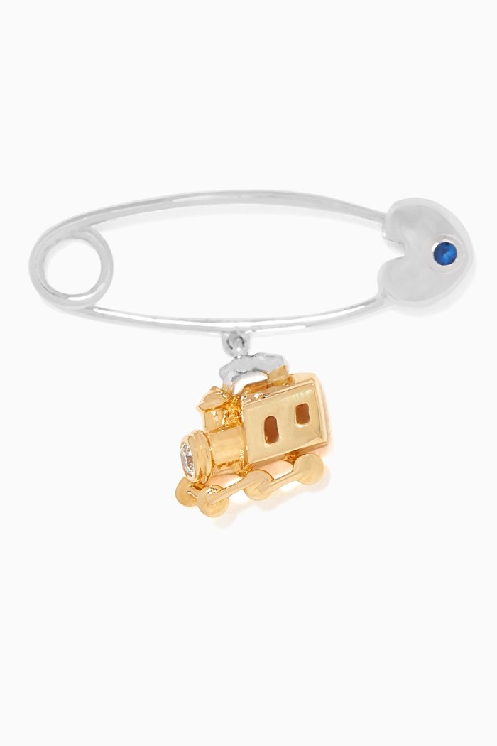 

"It's a Train!" Sapphire Baby Pin with Diamond in 18kt Gold, White