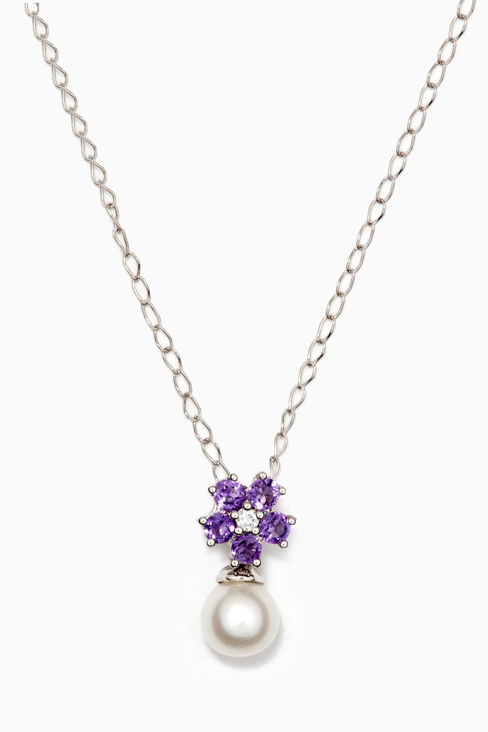 

Roses Amethyst Pendant with Pearl & Diamond in 18kt White Gold