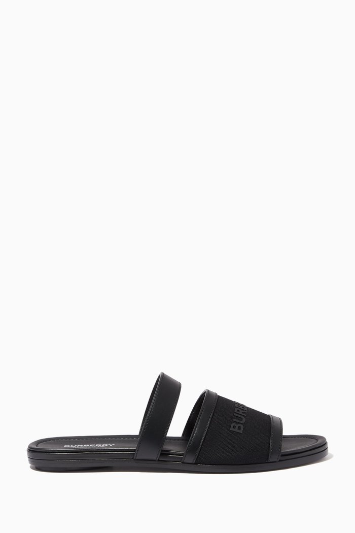 

Logo Sandals in Leather & Canvas, Black