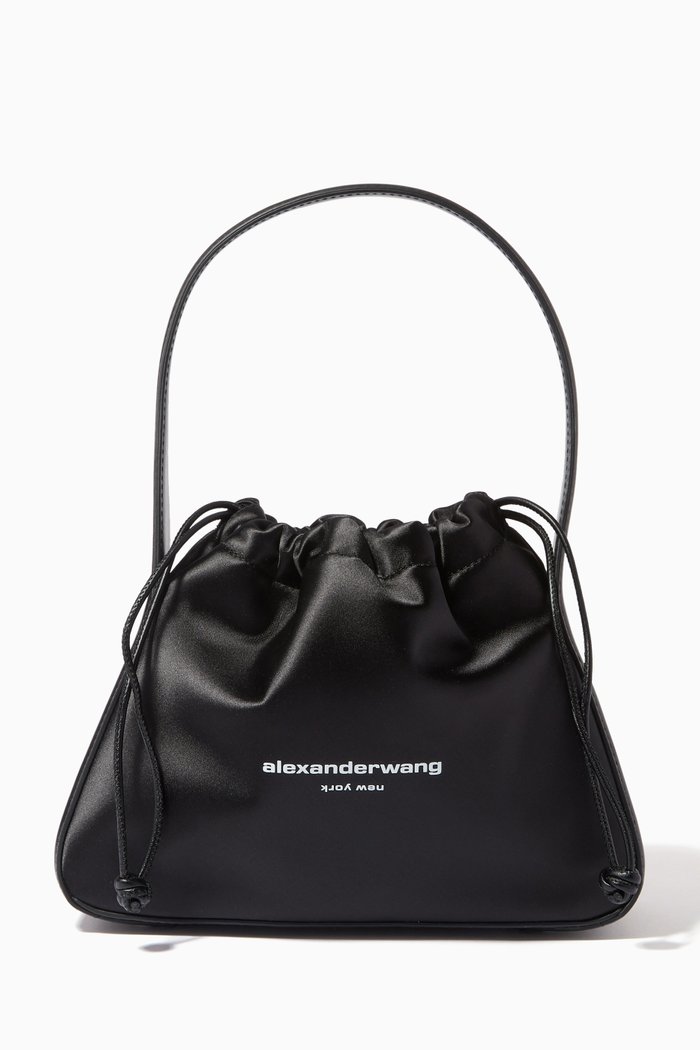 Small Ryan Bag in Leather & Satin, Black