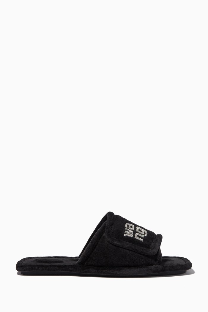 

Lana Padded Flat Slides in Velour, Black