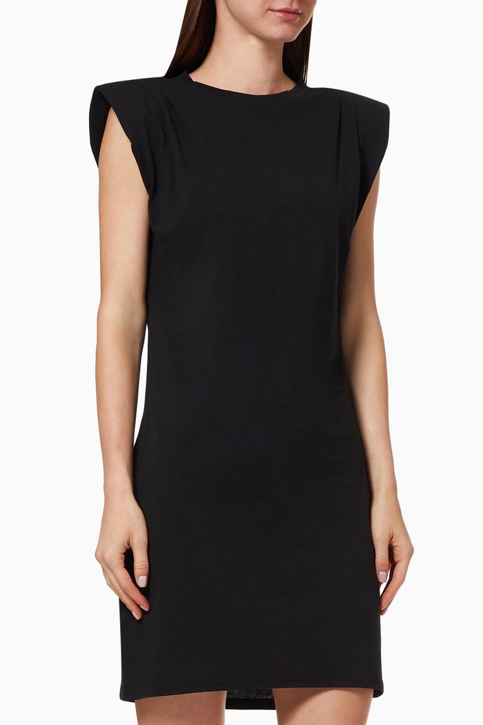 

Padded Shoulder Dress in Cotton, Black