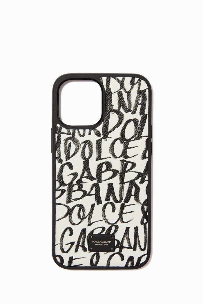 

iPhone 12 Pro Max Cover in Graffiti Dauphine Leather, Black
