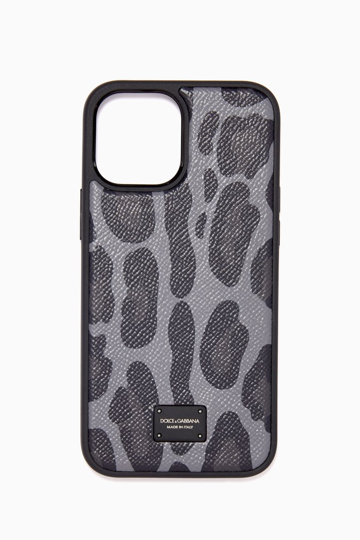 

iPhone 12 Pro Max Cover in Leopard Dauphine Leather, Grey