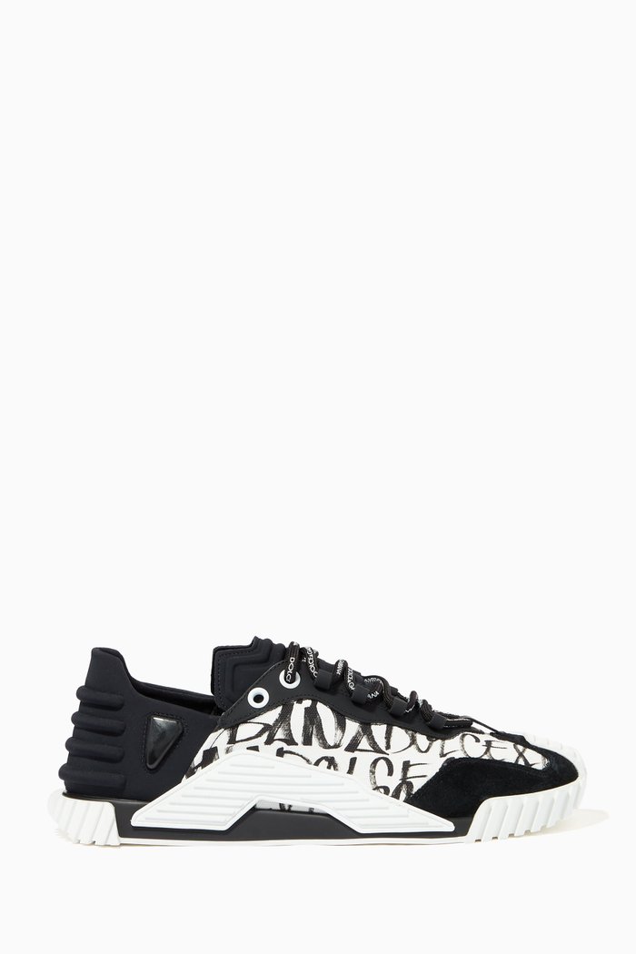 

NS1 Sneakers with Graffiti Print in Mixed Materials, Black