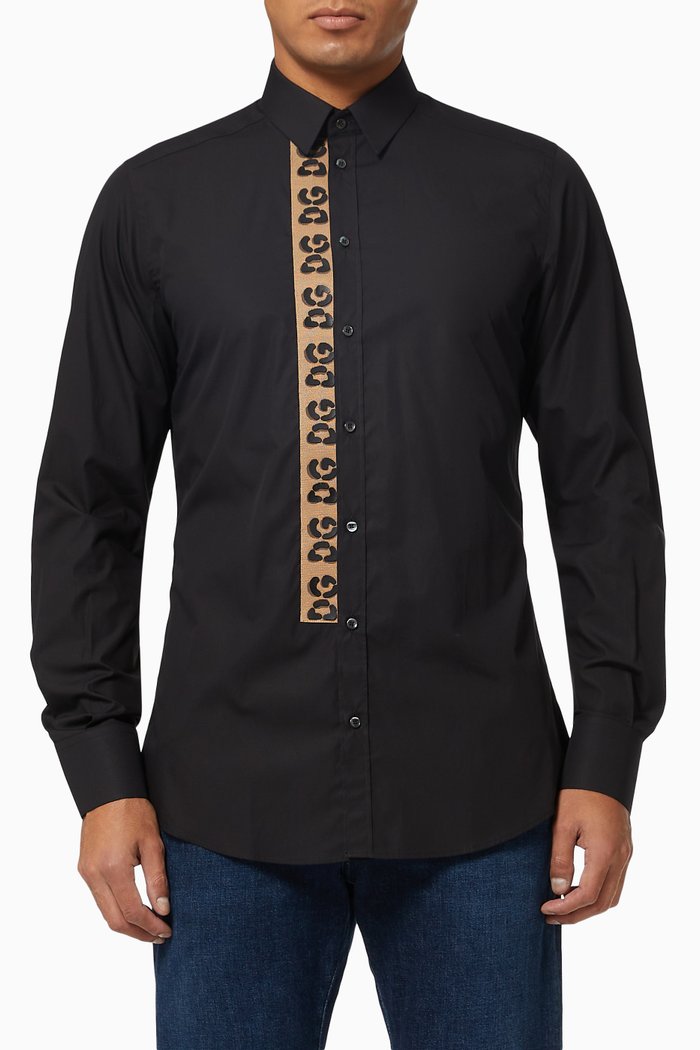 

Martini Fit Shirt with DG Trim in Cotton, Black