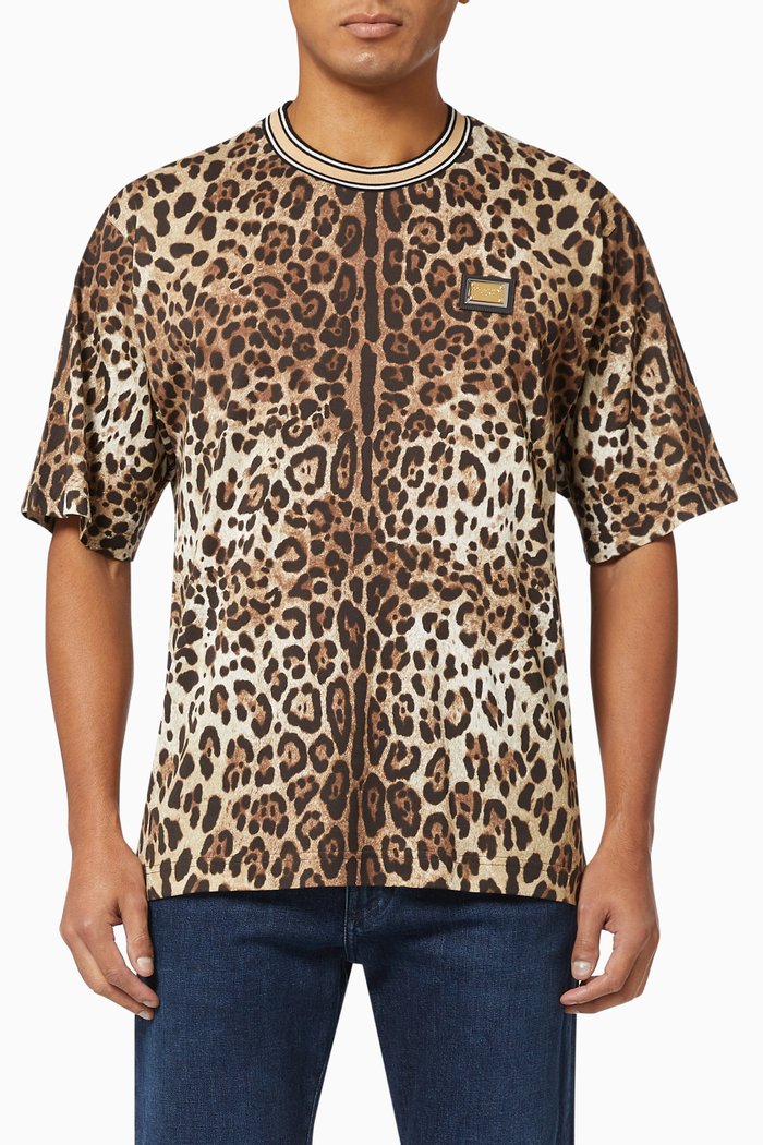 

Leopard T-shirt in Cotton, Brown