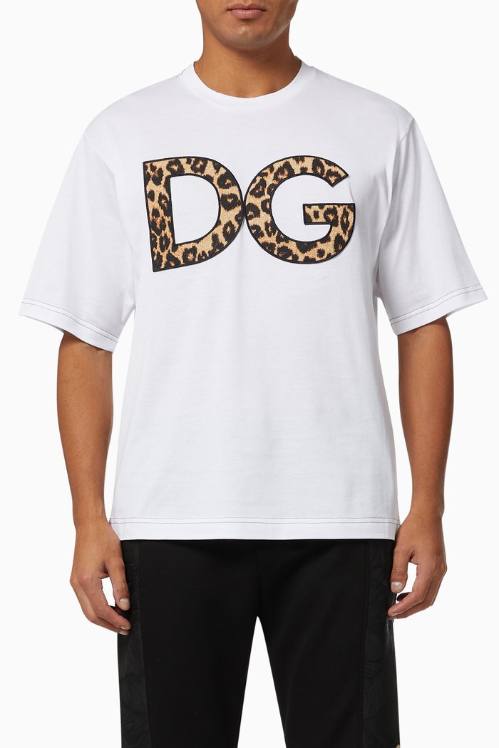 

T-shirt with Leopard DG Patch in Cotton, White