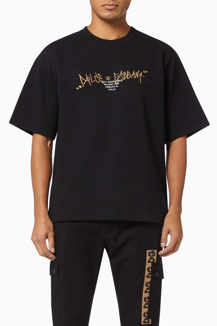 

T-shirt with "Dolce&Gabbana" Lettering in Cotton Jersey, Black