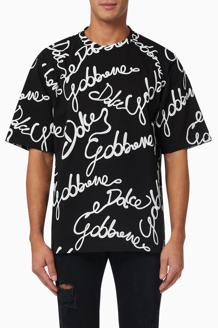 DNA Oversized 3D Rubberised D&G T-shirt in Jersey, Black