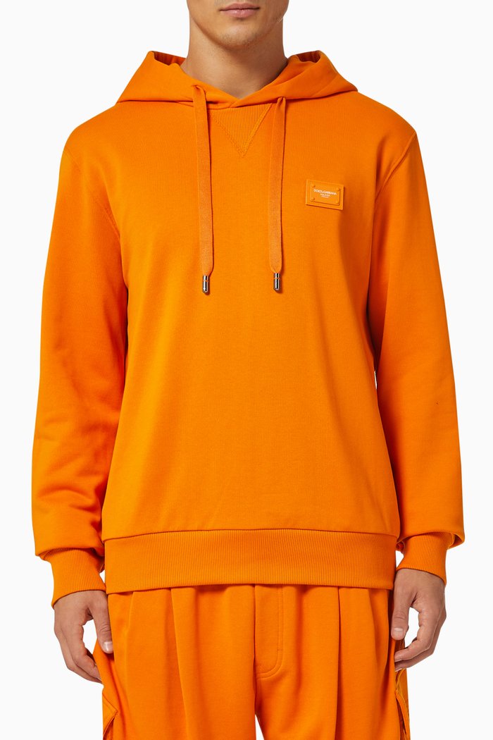 

Hoodie with Branded Plate in Cotton Jersey, Orange