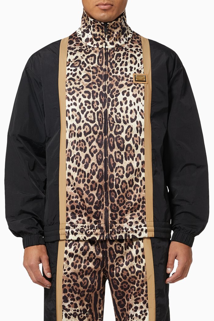 

Sweatshirt with Leopard Inserts in Technical Fabric, Black