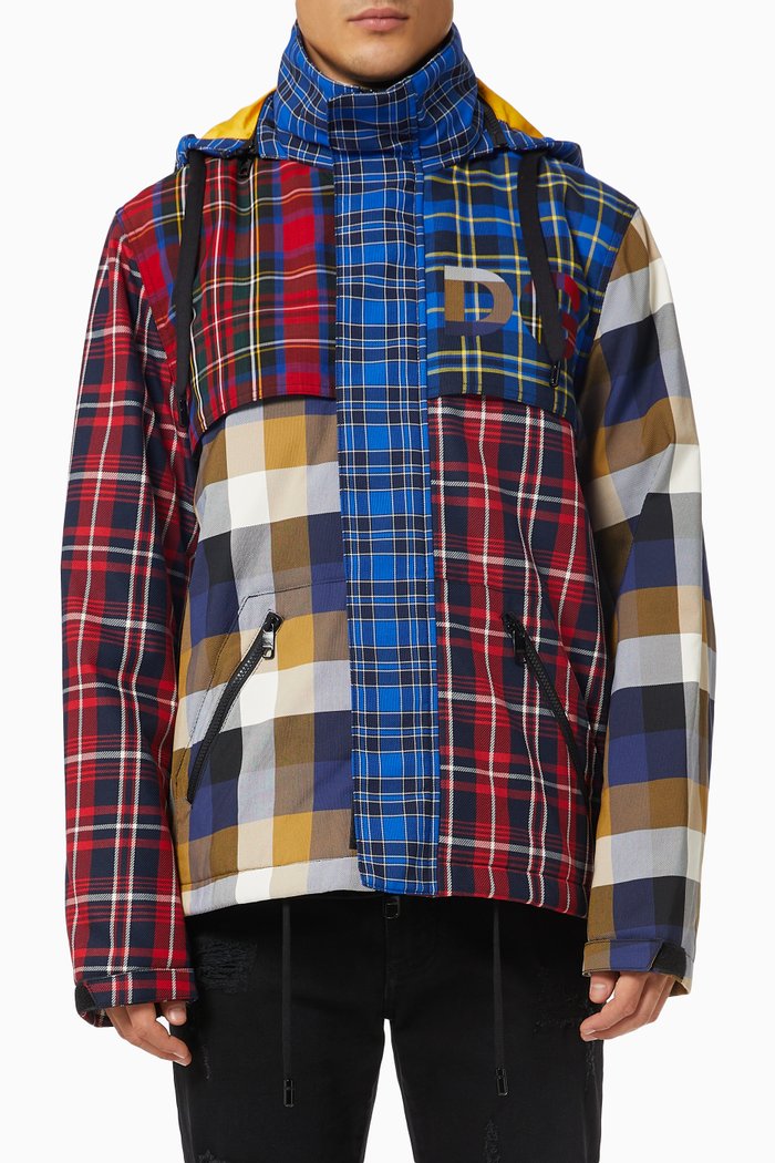 

Check Patchwork Jacket with DG Patch in Wool Blend, Blue