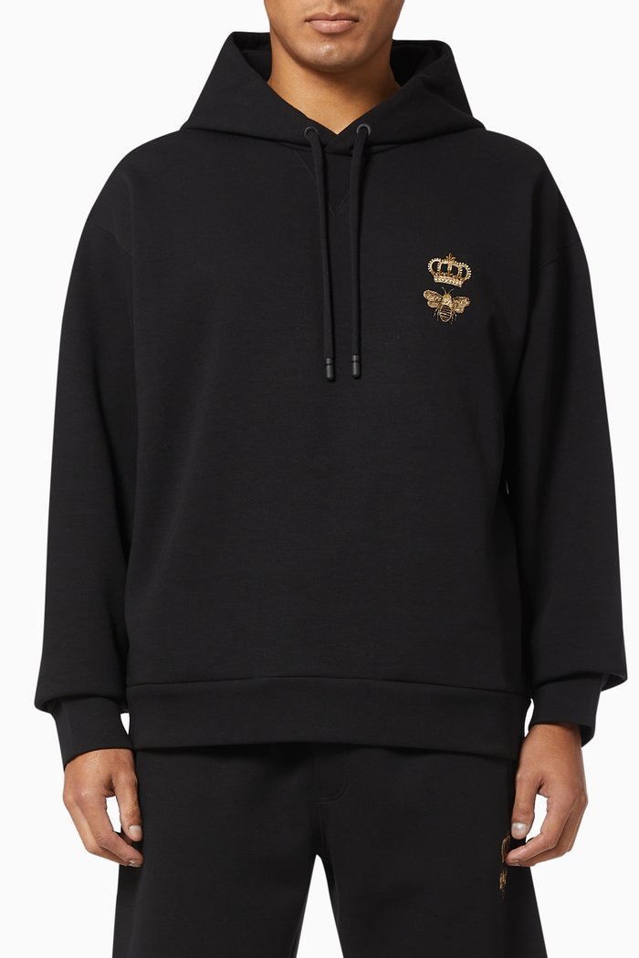 

Crown Bee Hoodie in Cotton Jersey, Black