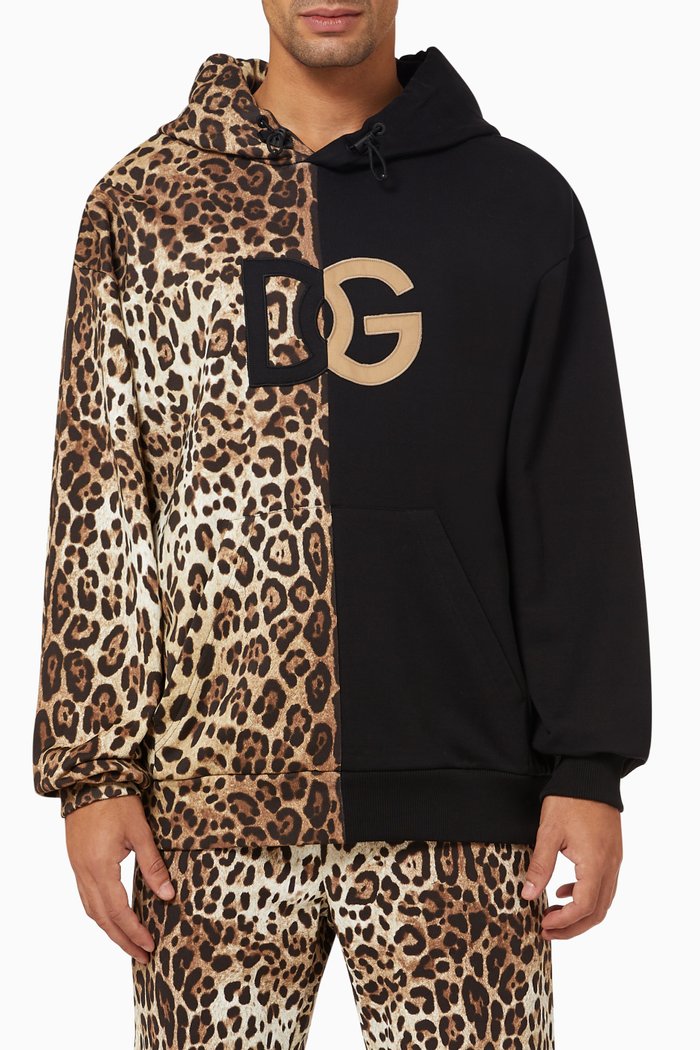 

Leo Panel Logo Interlock Hoodie in Cotton, Black