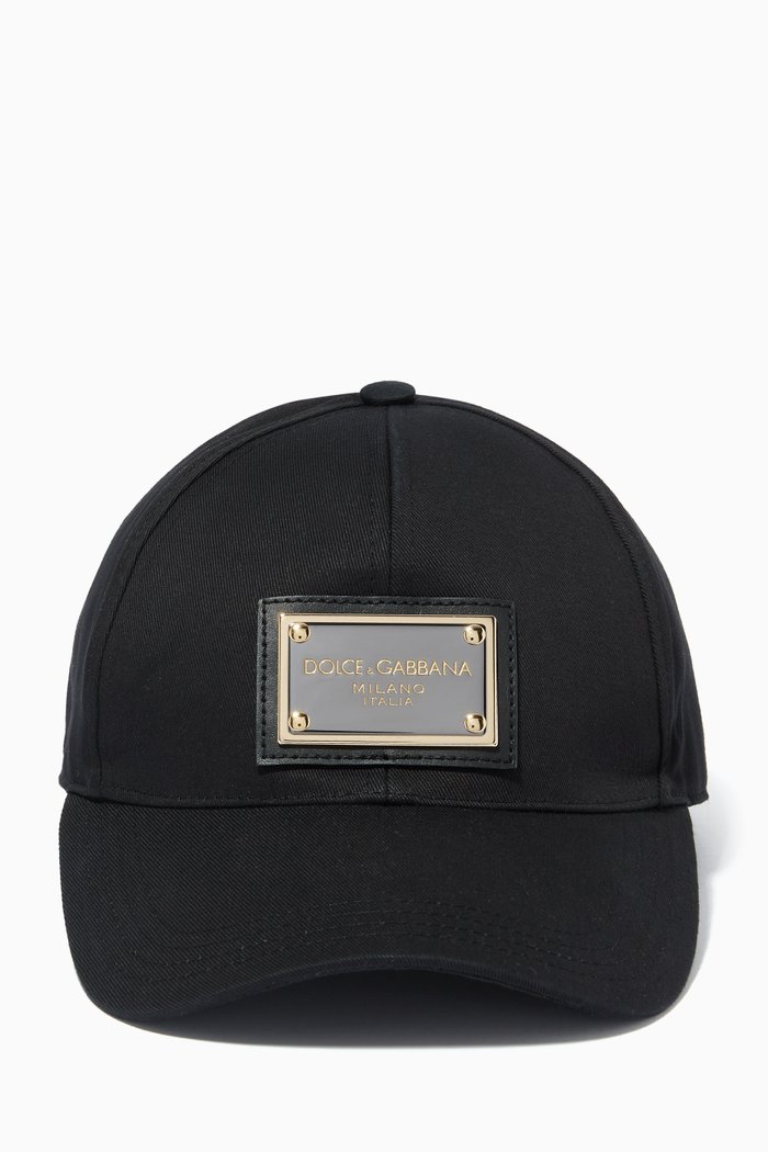 

Baseball Cap with Logo Plate in Cotton Twill, Black