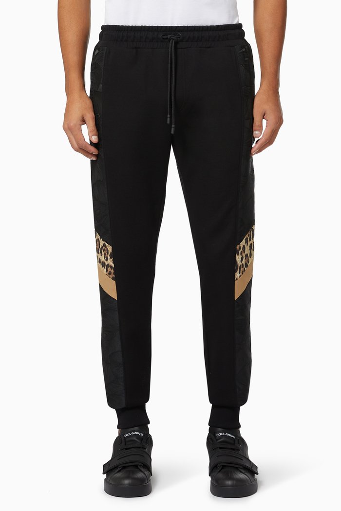 

Sweatpants with Leopard Inserts in Jersey & Jacquard, Black