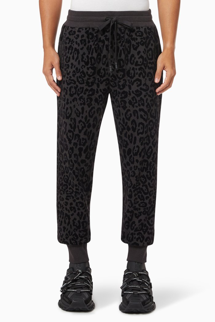 

Flocked Leopard Print Jogger Pants in Jersey, Grey