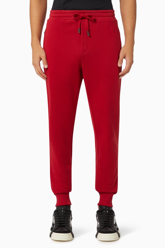 

Jogging Pants with Branded Plate in Cotton Jersey, Red