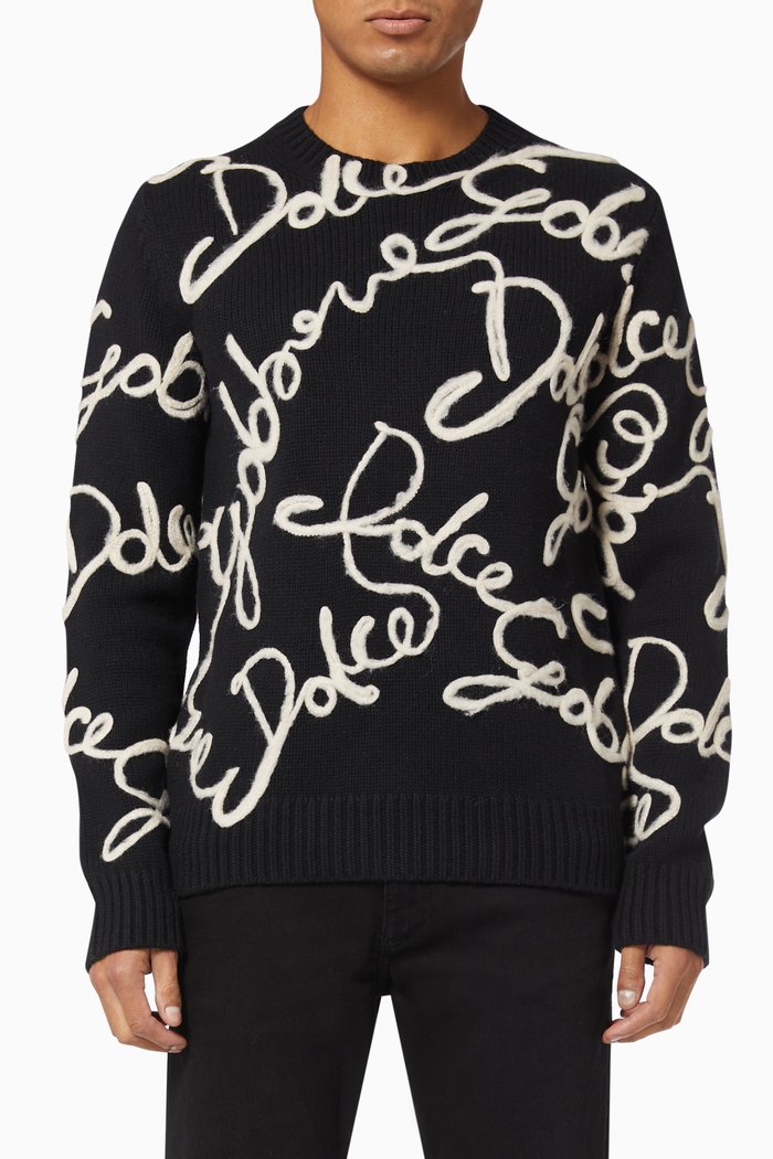 

Sweater with "Dolce&Gabbana" 3D Lettering in Virgin Wool Blend Knit, Black