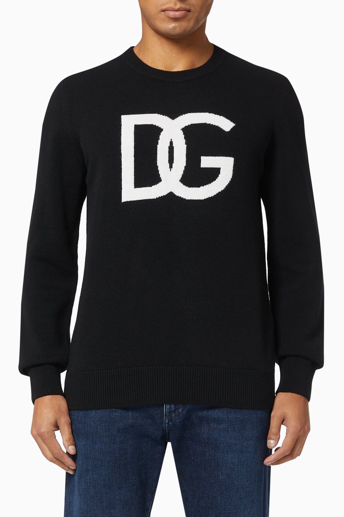 Sweater with DG Logo in Virgin Wool, Black