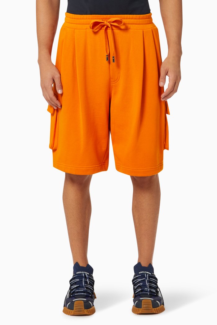 

Cargo Shorts with Branded Plate in Cotton Jersey, Orange