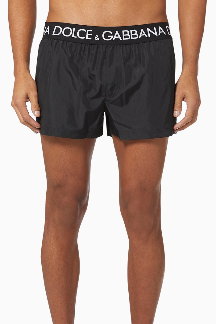 

Short Swim Shorts with Branded Waistband, Black