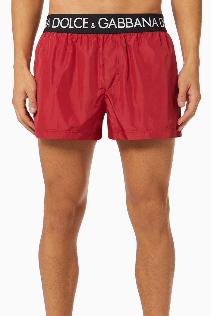 

Short Swim Shorts with Branded Waistband, Red