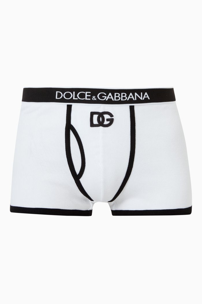 

DG Interlock Boxer Briefs in Ribbed Cotton, White