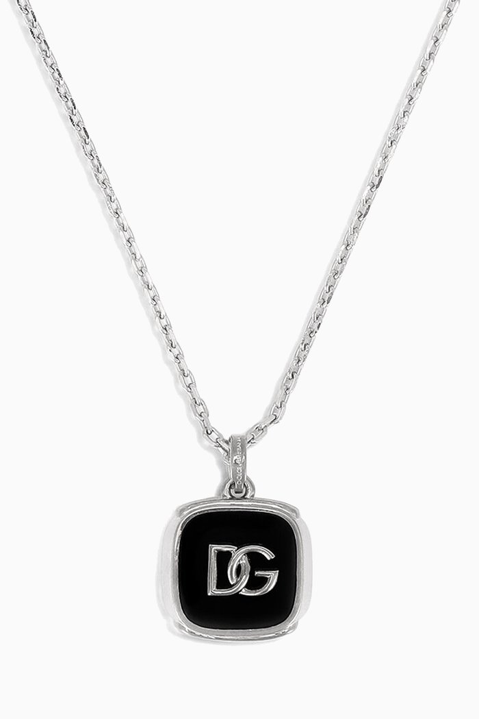 DG Interlock Square Enamel Necklace in Brass, Silver