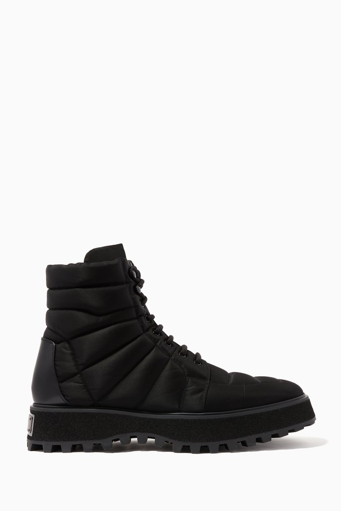 

Michelangelo Lace-up Chunky Boots in Quilted Nylon, Black
