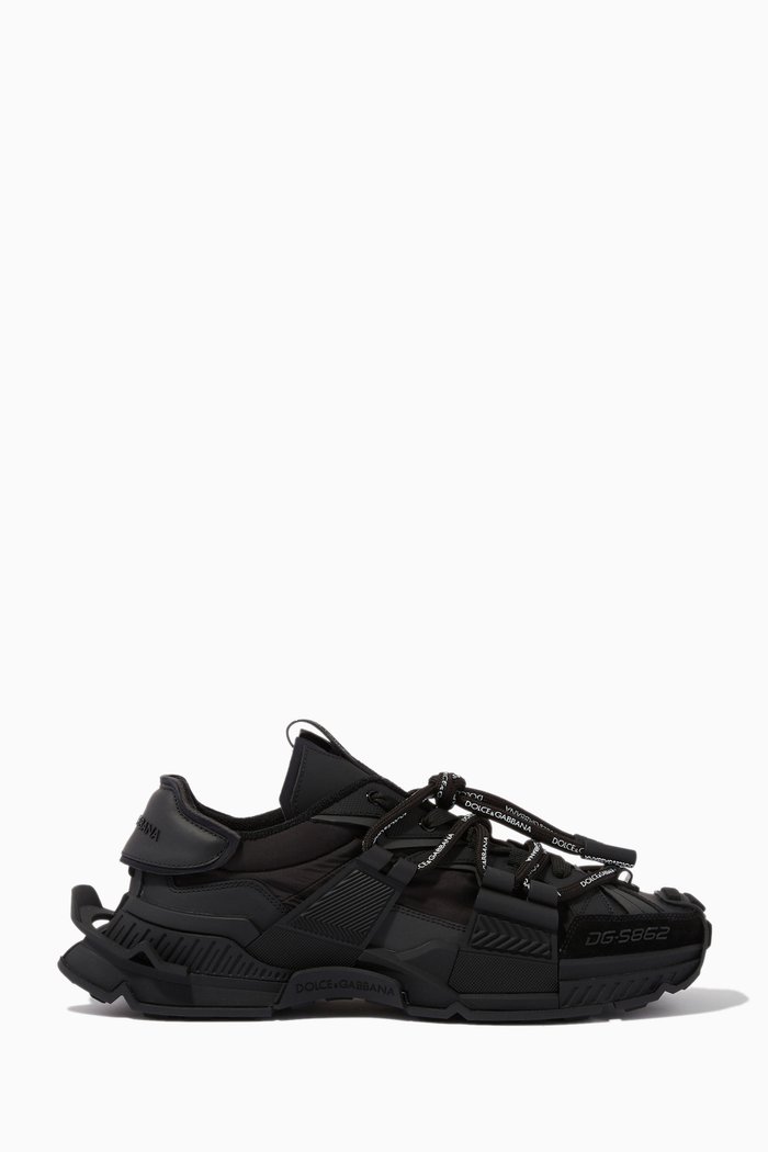 

Space Sneakers in Mixed Materials, Black
