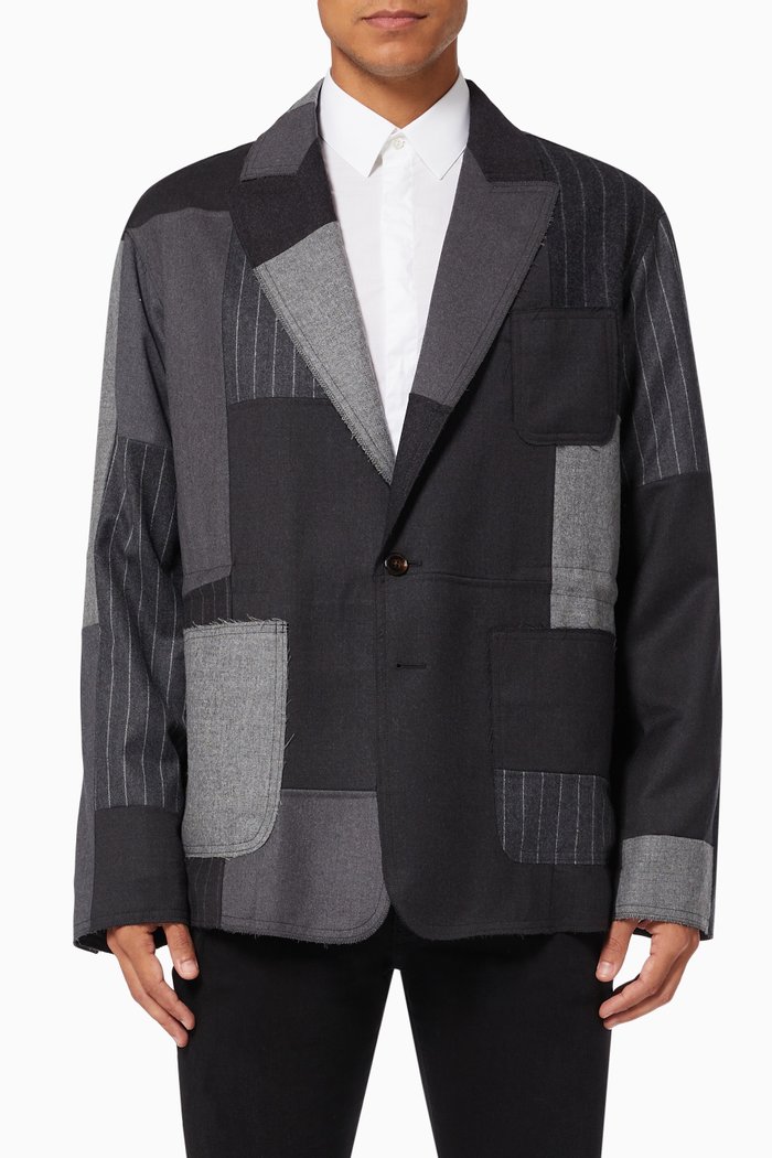 

Deconstructed Jacket in Stretch Wool Patchwork, Grey