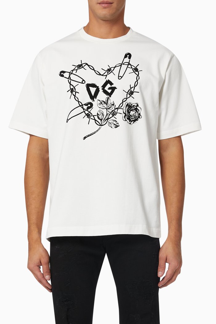 

T-shirt with DG Heart Pins in Jersey, White