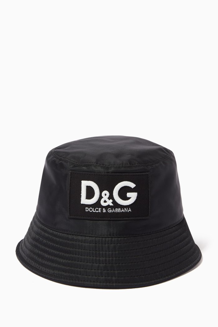 

Bucket Hat with D&G Patch in Nylon, Black