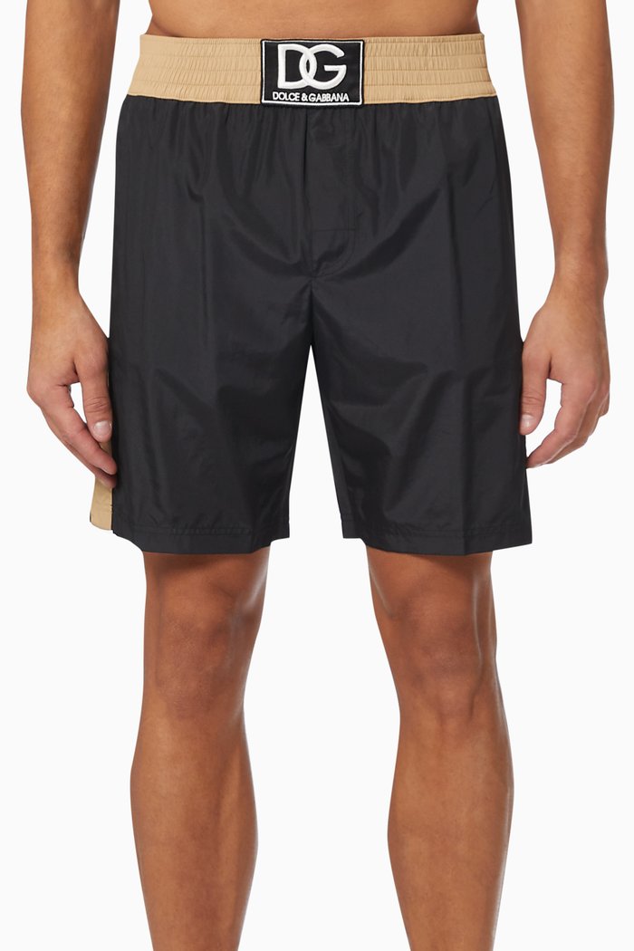 

DG Boxing Label Mid-length Swim Shorts, Black