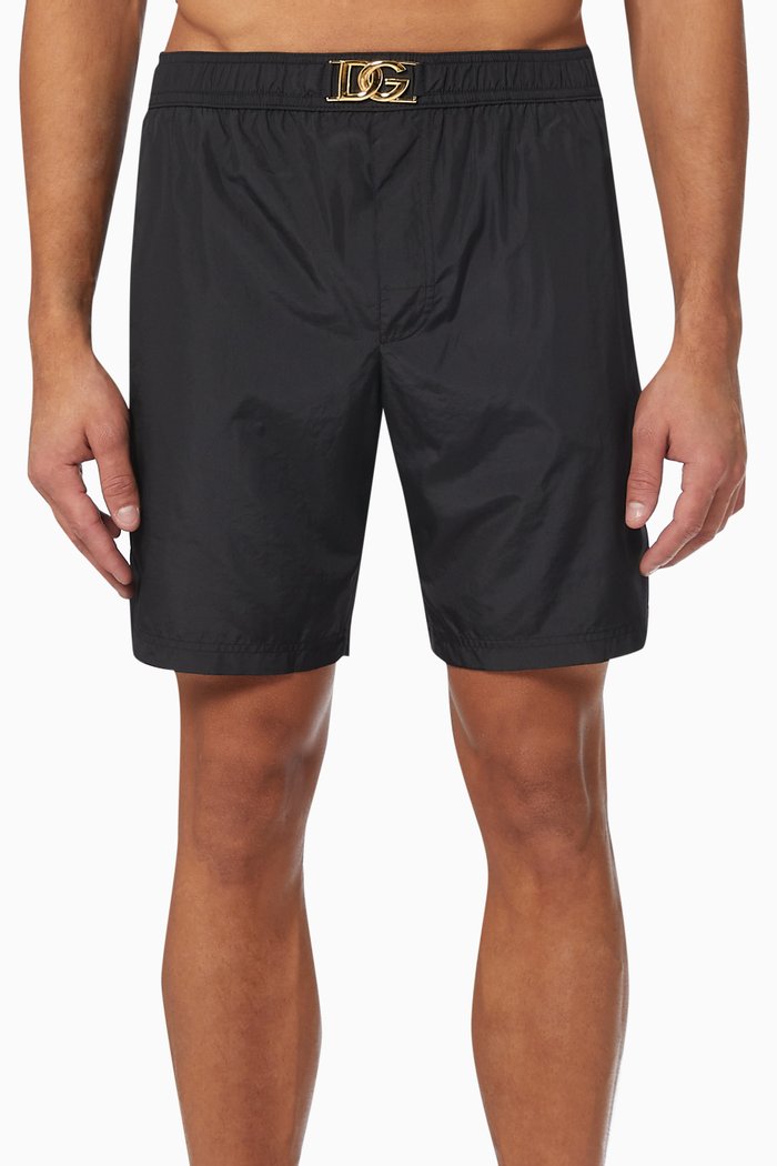 Mid-length Swim Shorts with Metal DG, Black