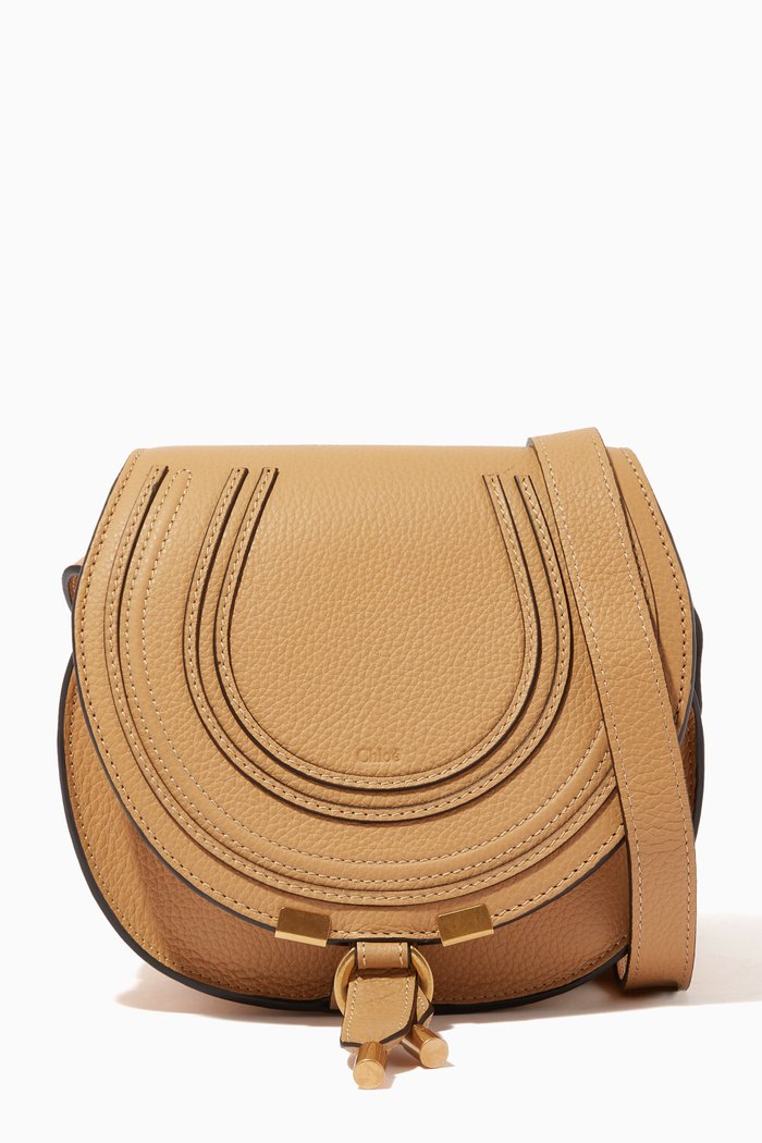 

Mini Marcie Saddle Bag in Grained Calfskin, Neutral