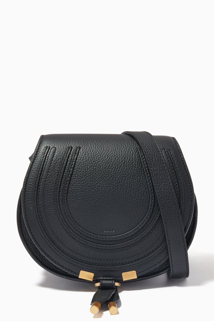 

Mini Marcie Saddle Bag in Grained Calfskin, Black
