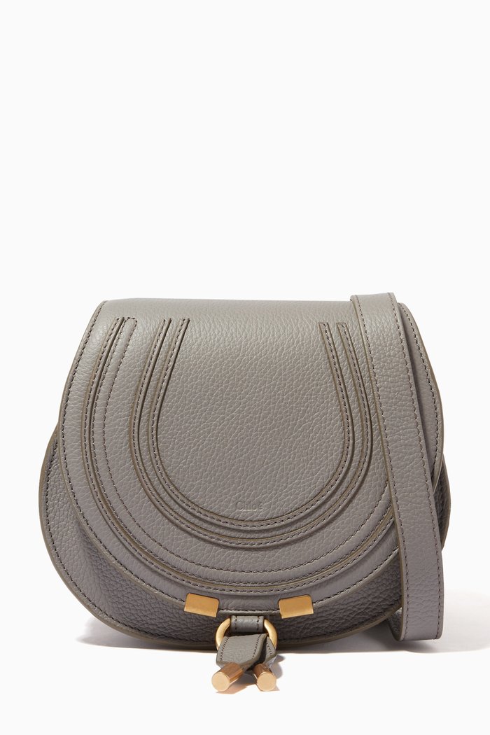 

Mini Marcie Saddle Bag in Grained Calfskin, Grey