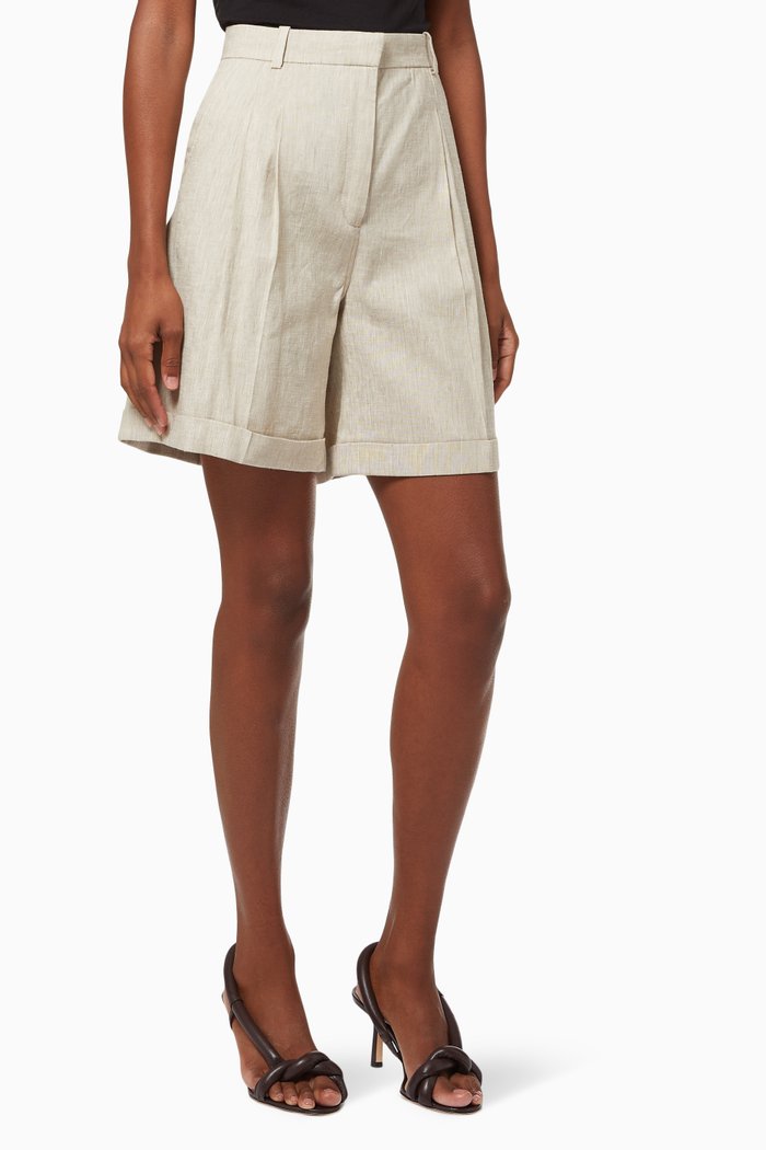 

Pleated Shorts in Linen Blend, Neutral