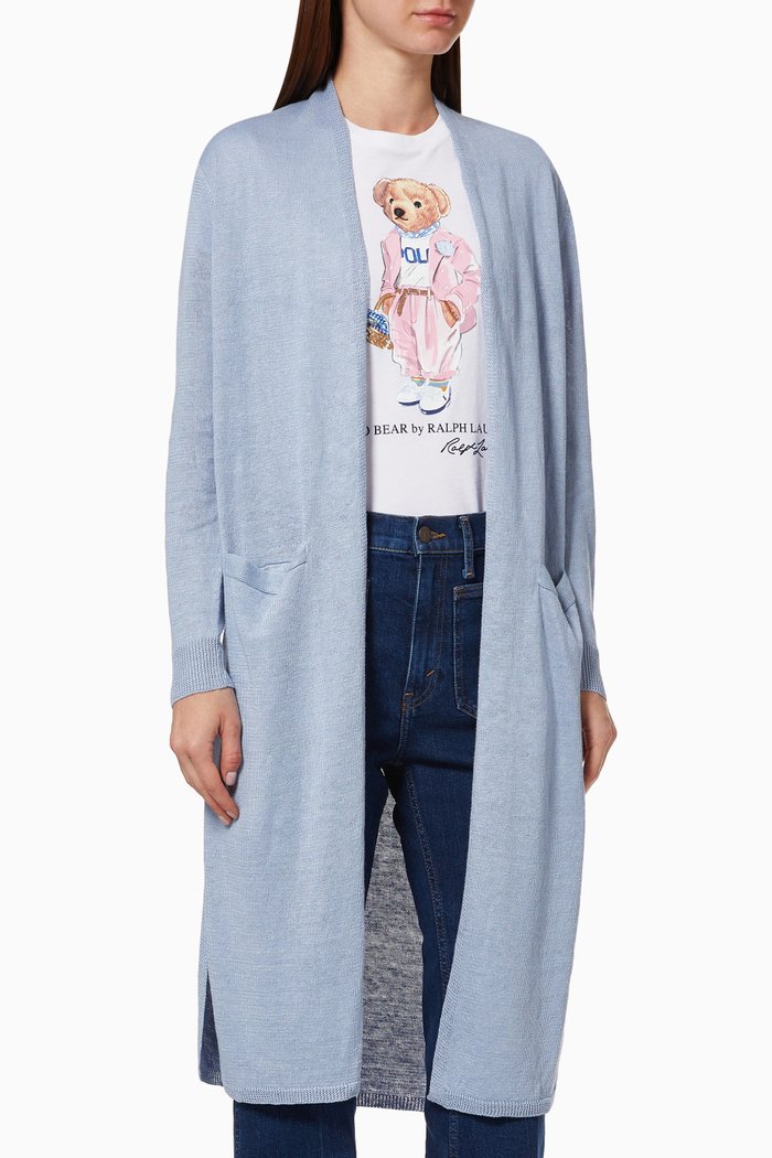 Open-Front Cardigan in Linen Knit, Blue